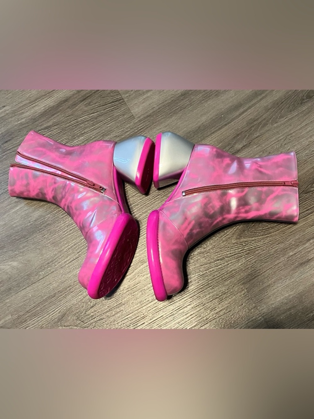 John Fluevog Pink and Silver Haring Boots size 9 - Picture 4 of 8